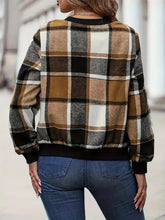 Plus Size Plaid Baseball Collar Zip Up Jacket Woman Outerwear
