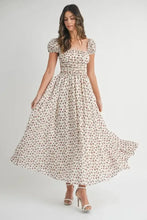 MABLE Floral Print Puff Sleeve Gathered Midi Dress Red Casual Dresses
