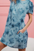 BiBi Puff Sleeve With Side Pockets Tie Dye Dress Casual Dresses