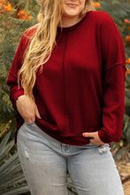 Plus Size Exposed Seam Waffle-Knit High-Low Sweatshirt Woman Sweatshirts