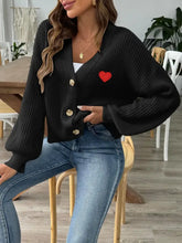 Heart Button Down V-Neck Long Sleeve Cardigan Woman Outerwear