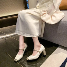 Square Toe Block Heels Pumps Beige woman pumps