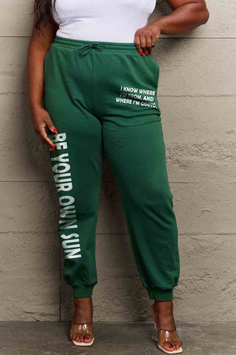 Simply Love Full Size BE YOUR OWN SUN Graphic Sweatpants Dark Green