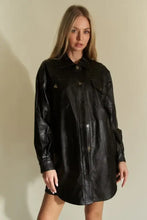Davi & Dani Faux Leather Button Up Jacket with Chest Pockets Woman Outerwear