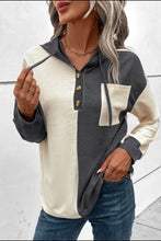 Waffle-Knit Two-Tone Long Sleeve Hoodie Woman Sweatshirts