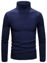 Men's Turtleneck Long Sleeve Ribbed Sweater Navy Mens Tops