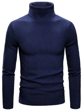 Men's Turtleneck Long Sleeve Ribbed Sweater Navy Mens Tops