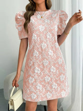 Round Neck Puff Short Sleeve Mini Dress Blush Pink Woman Dress