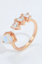 Natural Moonstone and Zircon Heart Open Ring Rose Gold One Size Rings