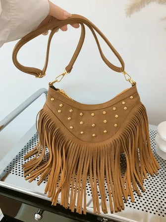 Fringe Studded Shoulder Bag Style A One Size Shoulder Bags