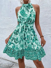 Printed Tie Waist Mini Dress Casual Dresses