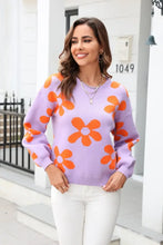 Angel Wings Floral Print Round Neck Dropped Shoulder Pullover Sweater Sweater Pullovers