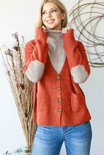 Heimish Full Size Long Sleeve V Neck Button Down Cardigan Orange-Red Woman Outerwear