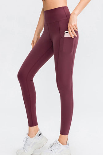 Wide Waistband Slim Fit Long Sports Pants with Pocket Wine