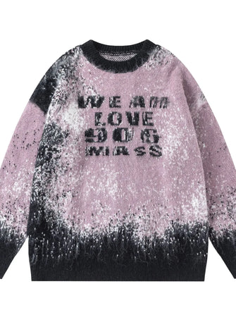 Men's Gradient Text Print Round Neck Sweater Purple