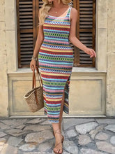 Square Neck Wide Strap Midi Tank Dress Multicolor Casual Dresses