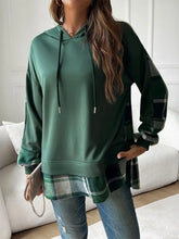 Devine Drawstring Plaid Long Sleeve Hoodie Woman Sweatshirts