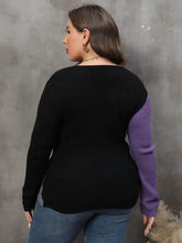 Plus Size Two-Tone Surplice Neck Sweater Sweater Pullovers