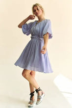 Davi & Dani Back Button Puff Sleeve Mini Dress Lavender Casual Dresses