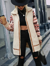 Geometric Zip-Up Collared Sherpa Jacket Woman Outerwear
