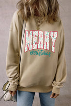 MERRY CHRISTMAS Round Neck Long Sleeve Sweatshirt Khaki