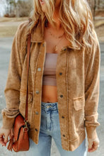 Snap Down Flap Pocket Long Sleeve Shacket Caramel Woman Outerwear