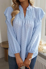 Swiss Dot Ruffled Long Sleeve Blouse Woman T Shirts