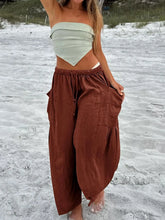 Full Size Drawstring Pants with Pockets Plus Size Dark Brown