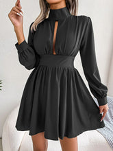 Cutout Turtleneck A-Line Mini Dress Black