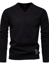 Men's Ribbed Hem V-Neck Long Sleeve Sweater Black