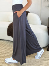 Gray basic bae full size smocked wide waistband wide leg pants with stretch elastic waistband and side pockets