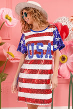 BiBi American Flag Theme Usa Print Sequin Dress Casual Dresses