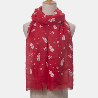 Fringe Snowman Polyester Scarf Red One Size