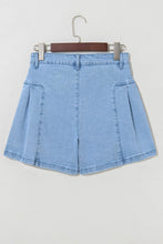 Pleated Patchwork Panel Lightweight Denim Shorts