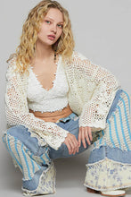 POL Crochet Open-Front Cardigan Ivory