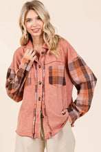 Mittoshop Button Down Contrast Plaid Patchwork Shacket Terracotta Woman Outerwear
