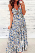 Paisley Print Twist Detail Smocked Back Spaghetti Straps Dress Dusty Blue