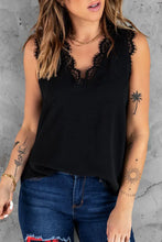 Eyelash Lace V-Neck Tank Top Black Tanks & Camis
