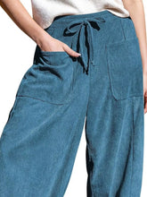 Teal casual corduroy wide leg pants with drawstring waist and front pockets for comfortable everyday wear