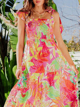 Tropical Print Tie Shoulder Maxi Dress