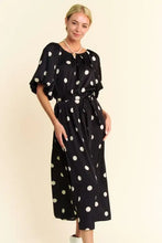 Davi & Dani Polka Dot Puff Sleeves Waist Tie Midi Dress Casual Dresses