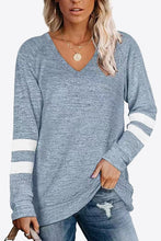 Striped Contrast Raglan Sleeve Top Sky Blue