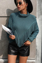 Turtle Neck Tassel Front Long Sleeve Pullover Sweater Sweater Pullovers