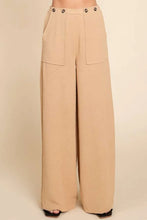 Beige culture code full size high waist wide-leg cargo pants with buttoned front pockets in lightweight fabric