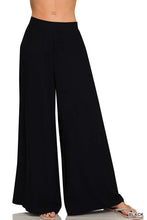 Black zenana relaxed fit wide-leg pants with elastic waistband made of smooth flowing fabric