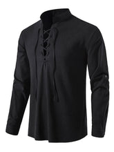 Men's Lace Up Long Sleeve Blouse Black