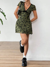 Printed V-Neck Short Sleeve Mini Dress