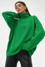 Turtle Neck Dropped Shoulder Sweater Mid Green Sweater Pullovers