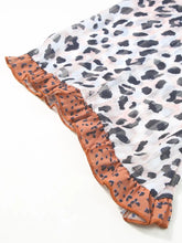 Plus Size Leopard Ruffle Trim Long Sleeve Blouse Woman Blouses