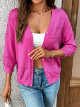 Textured Button-Front Cardigan with 3/4 Sleeves